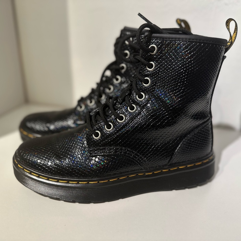 Dr Martens Women's Combat Boots Zavala Black Shiny Reptile